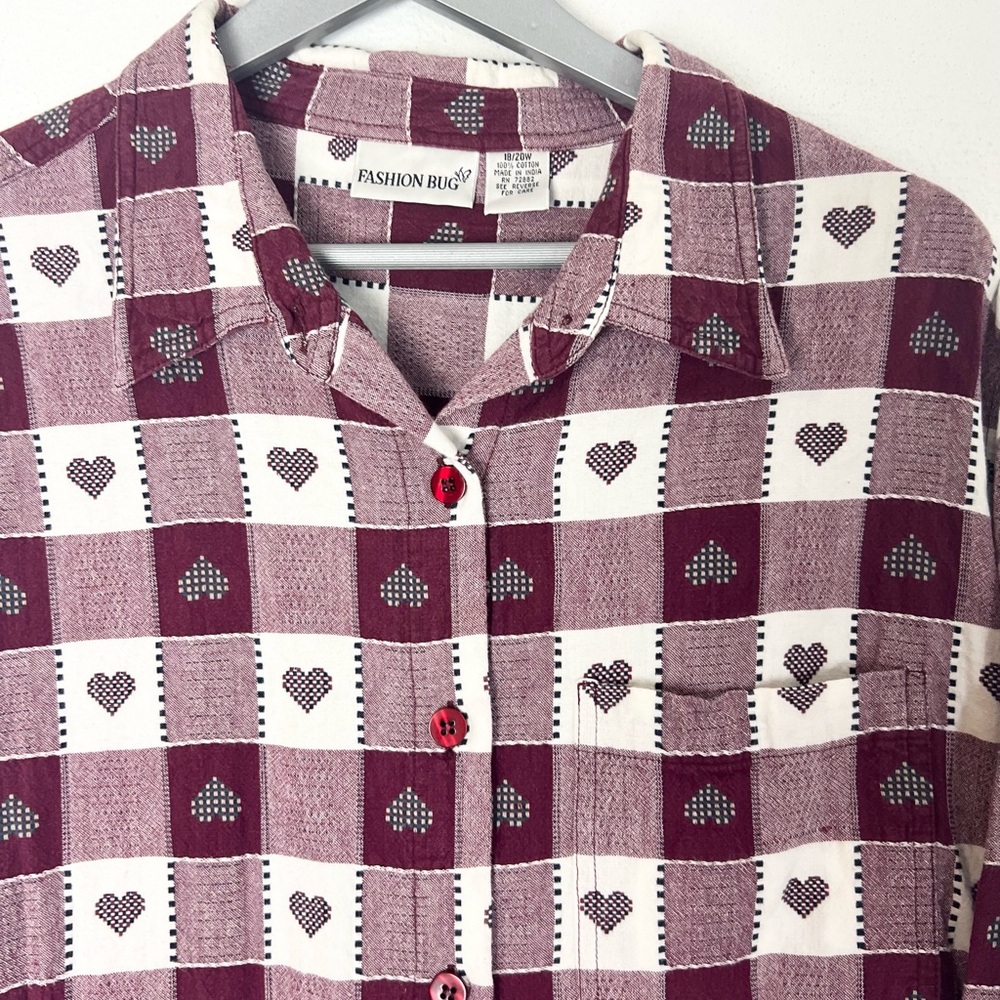 Vintage woven hearts long sleeve blouse top button front size 18/20 country farm - Picture 2 of 10